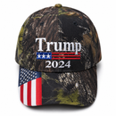 Trump 2024 Camo USA American Flag Bill Embroidered Hat