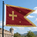 Medieval Crusader Battle Banner Flag | Crimson & Gold Cross Pennant with Stars 3x5