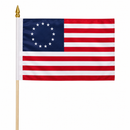 Betsy Ross 13 Star Nylon Stick Flag | 4"x6" | Natural Wood Pole | Gold Spear Tip