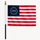Betsy Ross 1776 4x6 Inch Stick Flags | Colonial America Founders | Limited Edition | Black Wood Staff