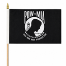 POW MIA You Are Not Forgotten Stick Flag | 4x6 In | Natural Wood Staff | Gold Spear | 12-Pack