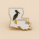 Louisiana State Shape Lapel Pin Gold Tone | Brown Pelican State Bird Enamel Pin