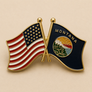 Montana & American Flag Crossed Lapel Pin Gold Tone | USA State Friendship Flag Pin