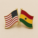 Ghana & American Flag Crossed Lapel Pin Gold Tone | USA Ghana Friendship Flag Pin