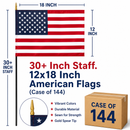 American Cemetery Black Wood Stick Flags 30+ Inches Staffs 12x18 Inch USA Flags Case of 144