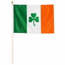 Ireland Shamrock Irish Stick Flags 12×18 Inch | 30" Wooden Staff & Gold Spear | Rough Tex® 100D | Sewn Edges
