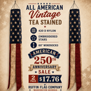 Americana Vintage Tea Stained Windsocks Two Pack Embroidered 60" Long 100% Nylon USA 250th Special Sale
