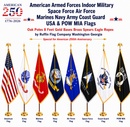 USA Armed Forces Honor Indoor Flag Sets & American POW MIA Complete Kits Oak Poles Brass Ornaments Spears Eagles Gold Fringed Ropes