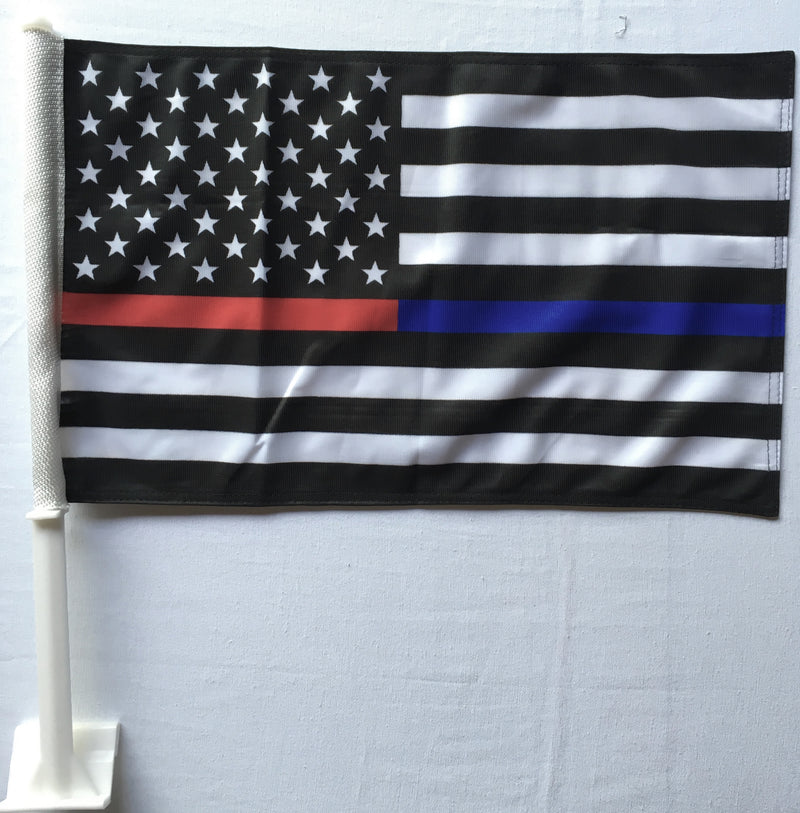Police Memorial Blue and Red Line 12"x18" Car Flag Flag ROUGH TEX® Double Sided