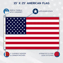 USA 15x25 foot Embroidered Rough Tex ® 210D Nylon American Flags