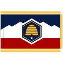 Utah 3'x5' 600D 2Ply Embroidered Indoor Gold Fringed 2023 New State Flag Sleeved