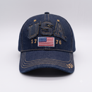 3D USA American Flag Embroidered Hat | Denim Washed
