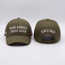 Make America Great Again Olive Hat — 4-Sided Premium Embroidered | 45-47 | USA Flag Patch