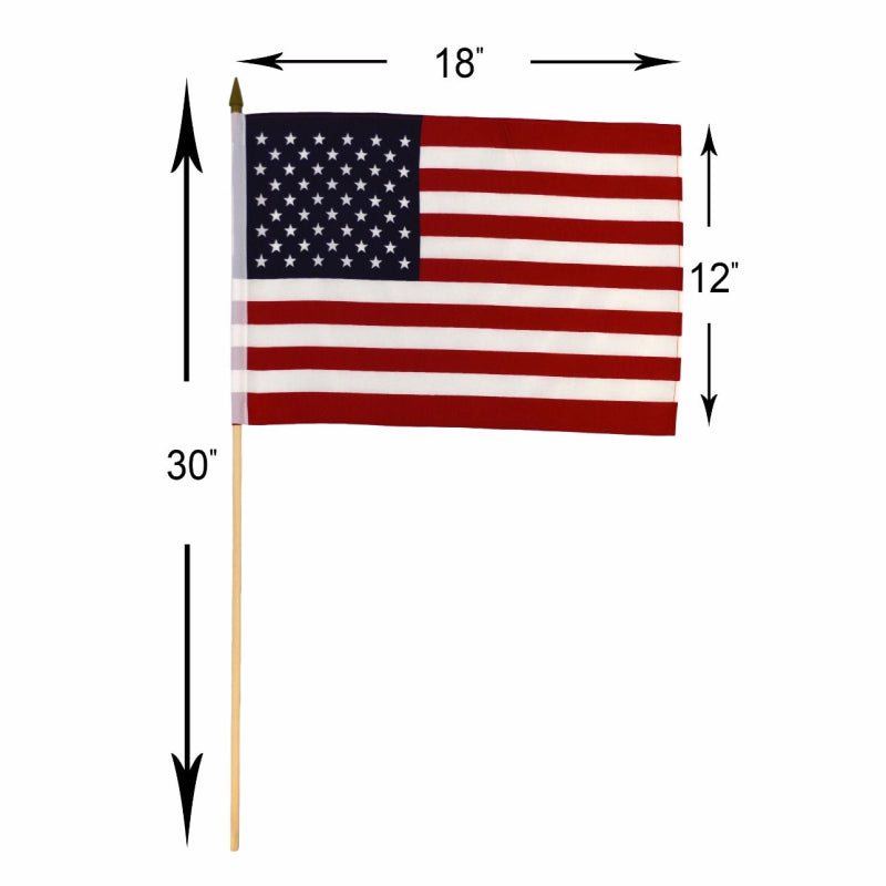 American Government Specificans 12x18 Inches USA Flags on 30" wood staffs Master Case Pack of 288