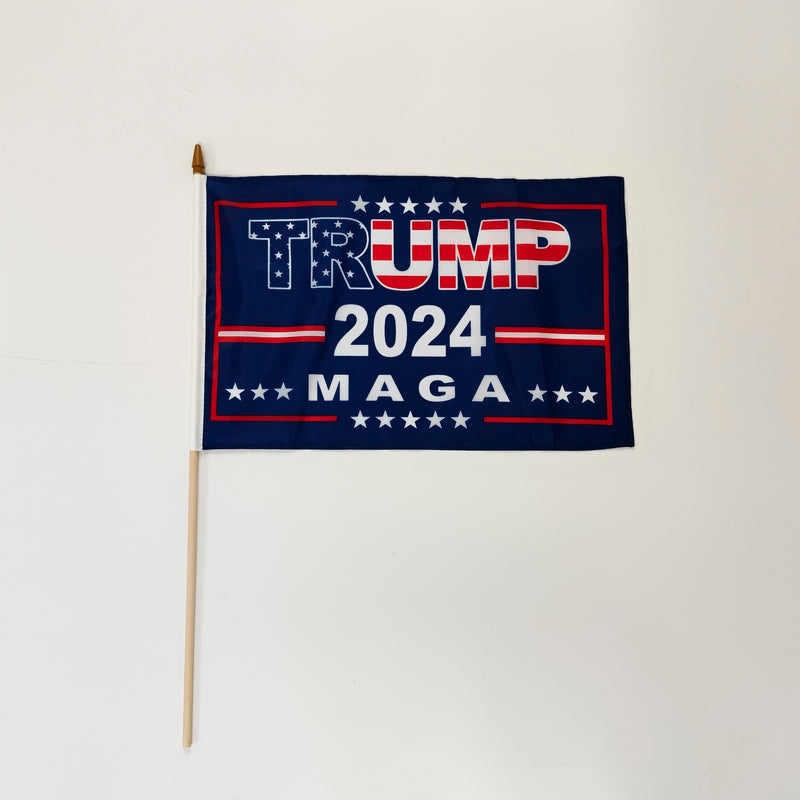 Assortment of Trump 2024 12"x18" Stick Flag ROUGH TEX® with Wooden Stick