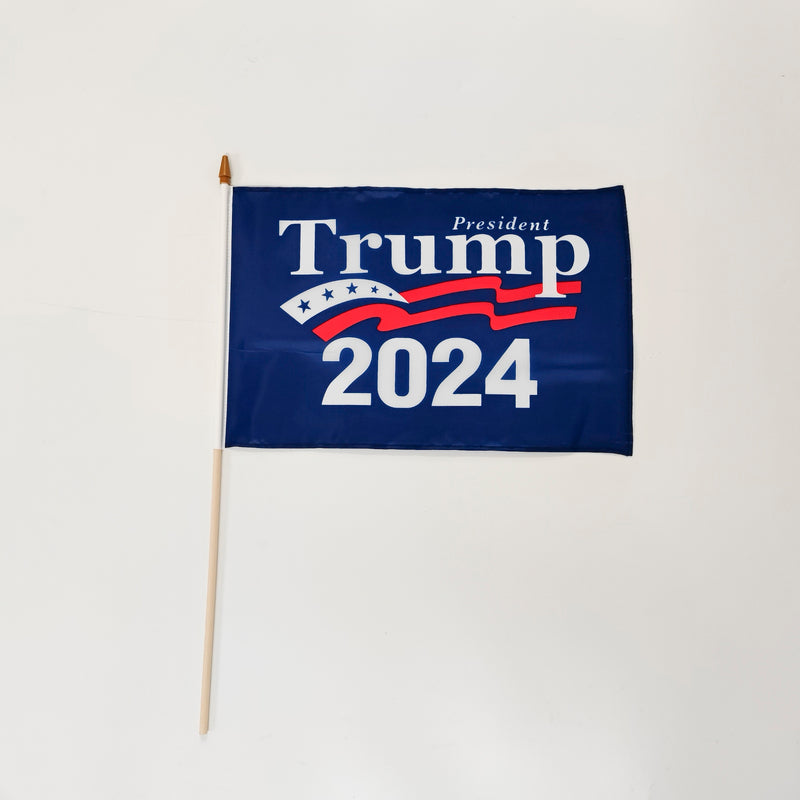 Assortment of Trump 2024 12"x18" Stick Flag ROUGH TEX® with Wooden Stick