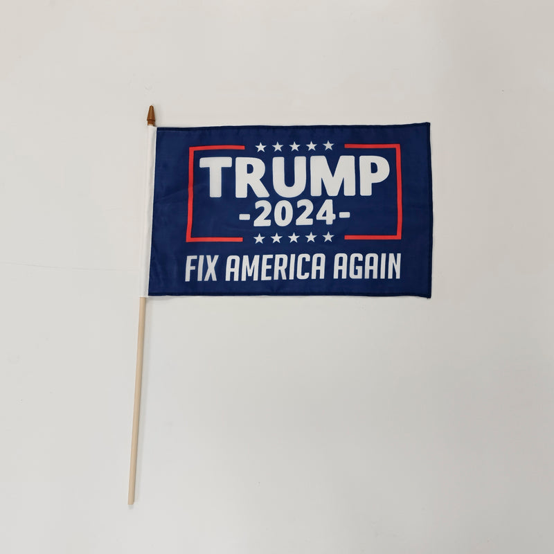 Assortment of Trump 2024 12"x18" Stick Flag ROUGH TEX® with Wooden Stick