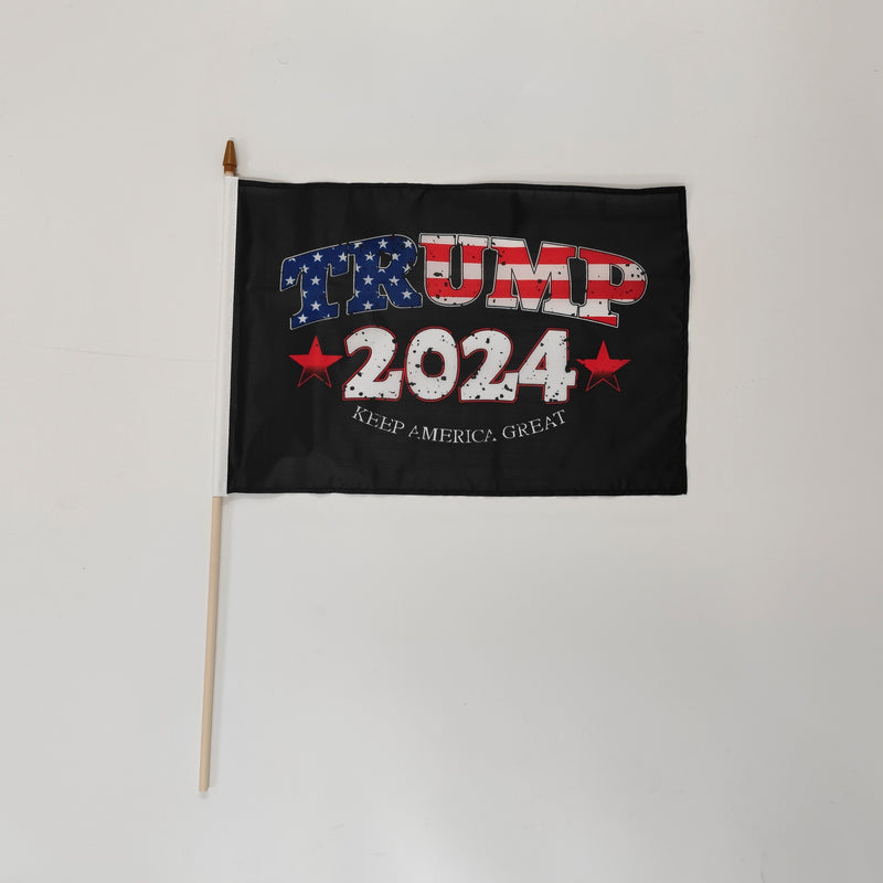 Trump 2024 Keep America Great USA Black 12"x18" Stick Flag ROUGH TEX® 68D 30" Wooden Stick