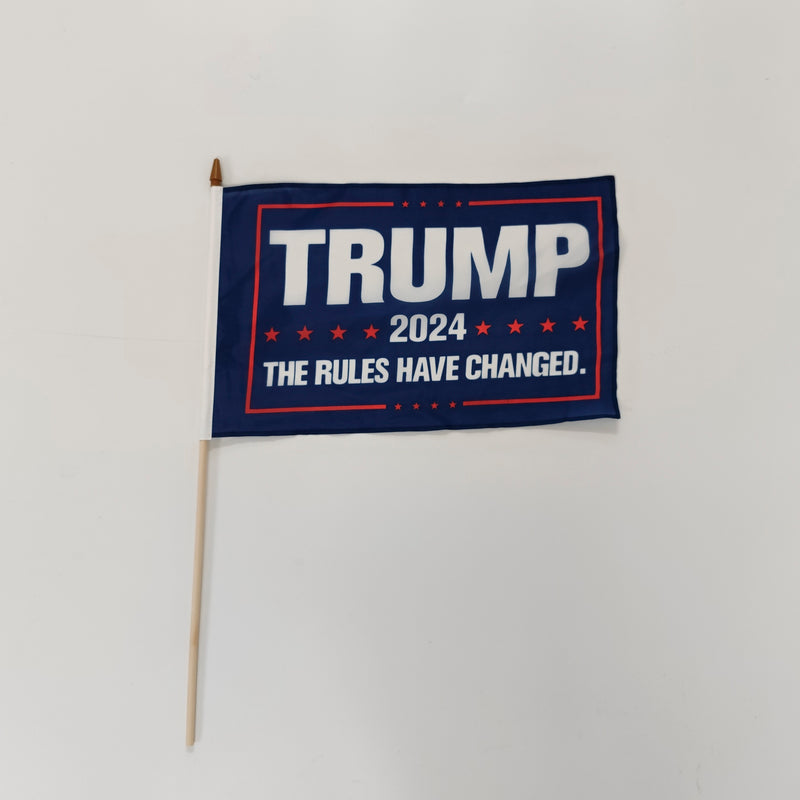 Assortment of Trump 2024 12"x18" Stick Flag ROUGH TEX® with Wooden Stick