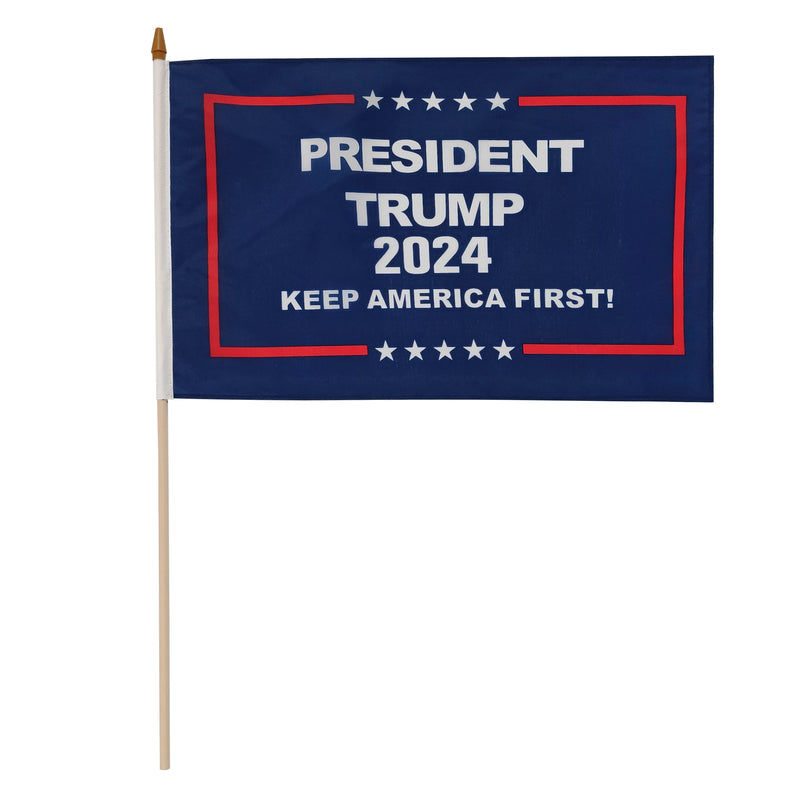 Assortment of Trump 2024 12"x18" Stick Flag ROUGH TEX® with Wooden Stick