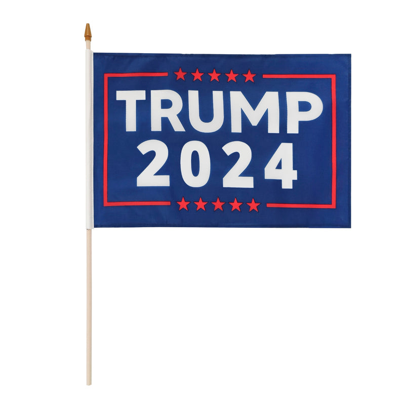 Assortment of Trump 2024 12"x18" Stick Flag ROUGH TEX® with Wooden Stick