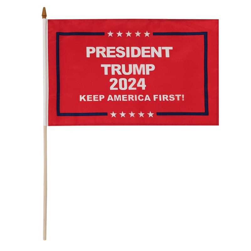 Assortment of Trump 2024 12"x18" Stick Flag ROUGH TEX® with Wooden Stick