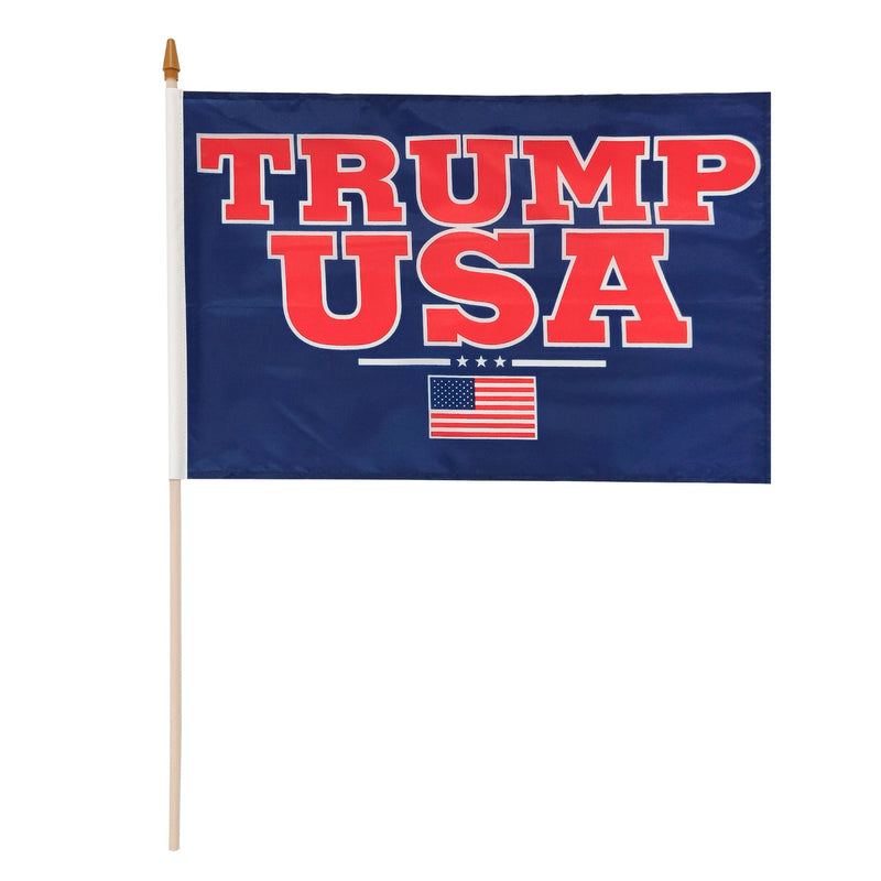 Trump USA 12"x18" Stick Flag ROUGH TEX® 68D 30" Wooden Stick