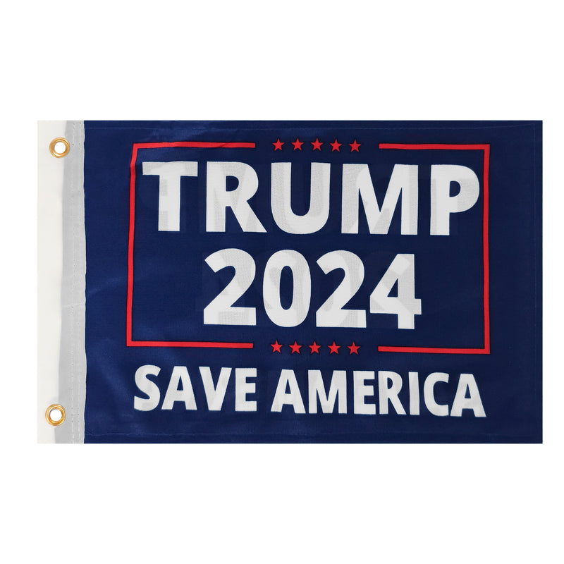 Trump 2024 Save America Blue 12"x18" Double Sided Flag ROUGH TEX® 100D
