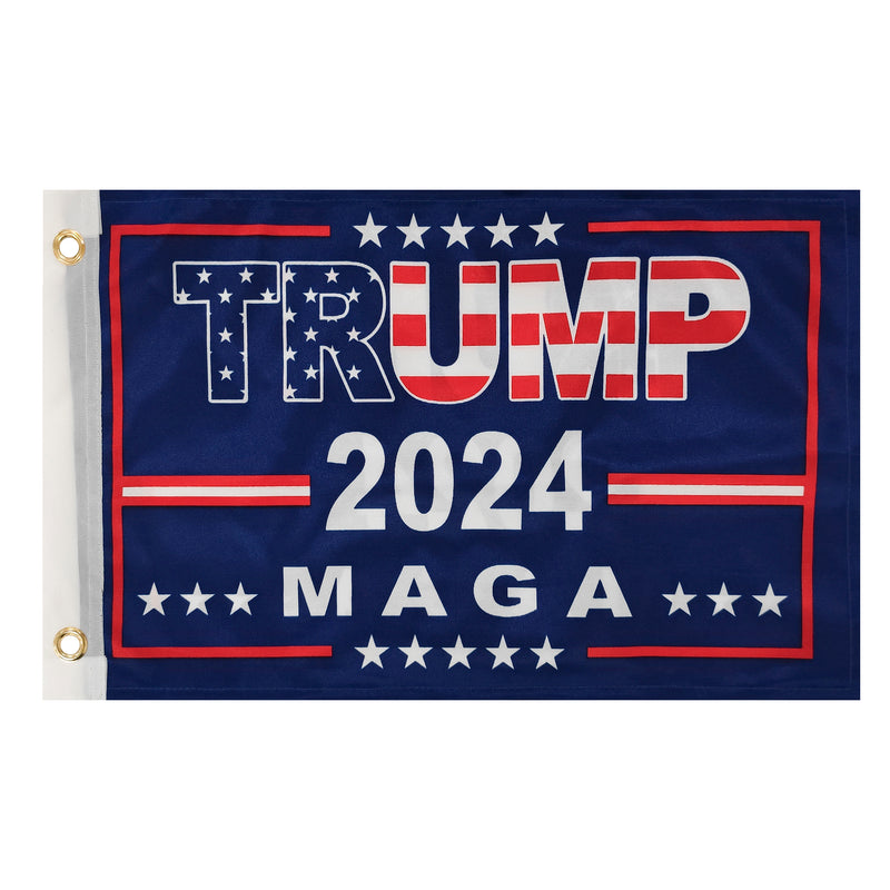 Trump 2024 MAGA USA Blue 12"x18" Double Sided Flag ROUGH TEX® 100D