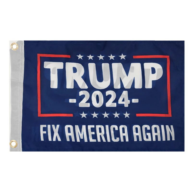 Trump 2024 Fix America Again Blue 12"x18" Double Sided Flag ROUGH TEX® 100D