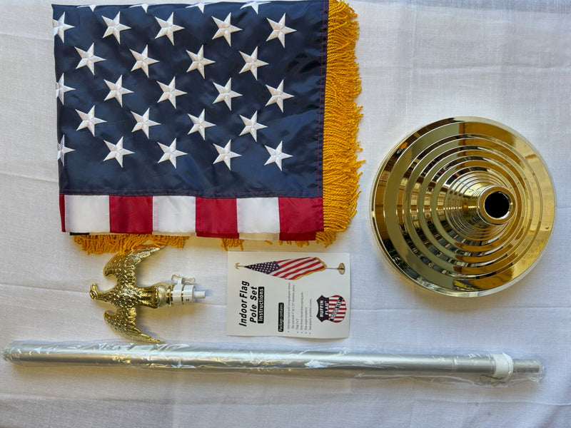 US Government DOGE Deal Indoor American Flagpole Kit USA Gold Fringed Flag Base Pole Complete 6 Pack Wholesale