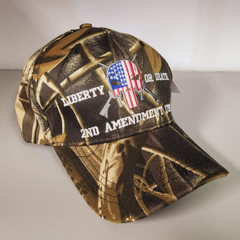 Liberty or Death 2nd Amendment USA Skull Camo Embroidered Cap