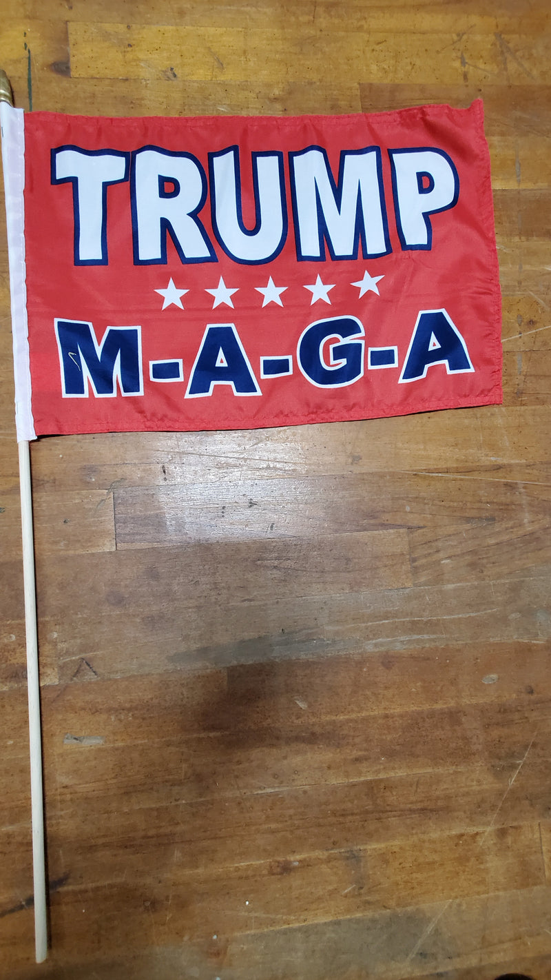 Trump M-A-G-A Stick Flags 8"x12" on 20" Wood Staffs Red Make America Great Again