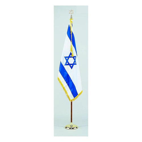 Israel Indoor Flag Pole Kit Includes 8 Foot Wooden Oak Pole, Gold Base, Tassel & Eagle Ornament