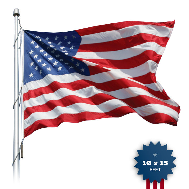 USA 200 / 210 Denier Nylon All Sewn American 10x15 Feet Flag Brass Grommets
