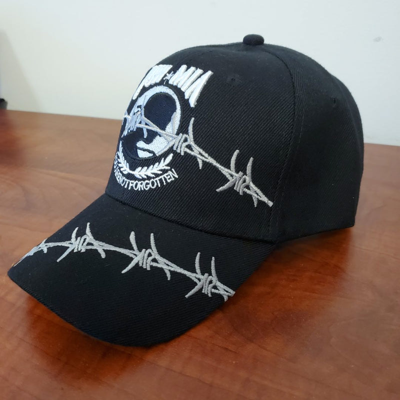 POW MIA Barbed Wire Black Embroidered Cap