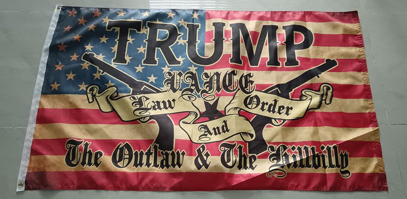 Trump Vance Law & Order Outlaw Hillbilly 2024 3x5 100D Flags Brass Grommets In Stock