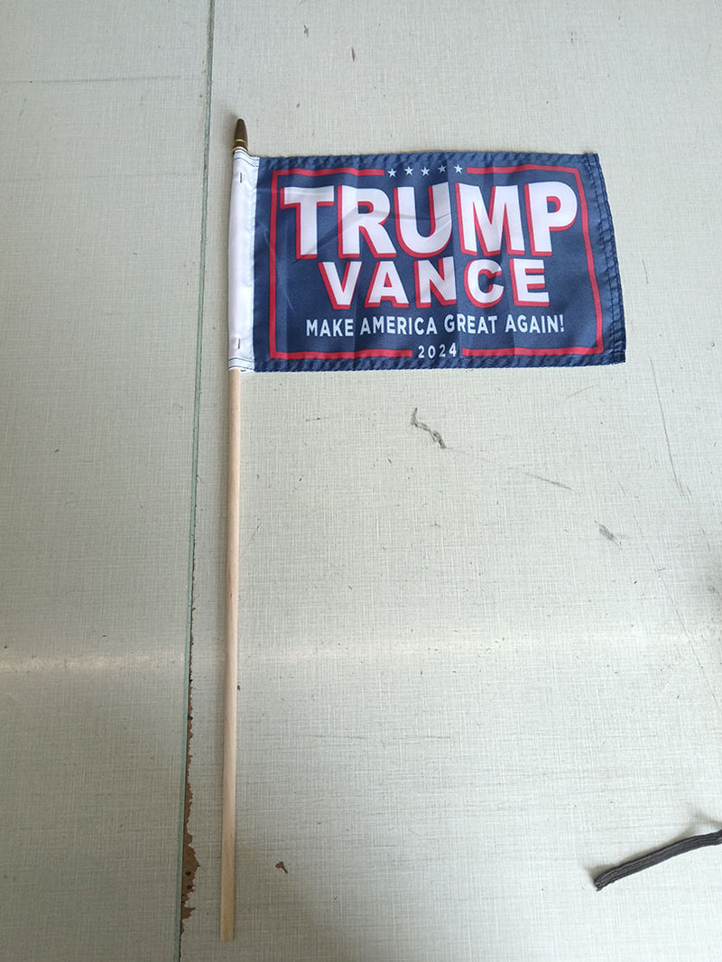 Trump Vance Wooden Stick Flags 8"x12" on 20" Wood Staffs Blue Make America Great Again Ships 8/12/2024