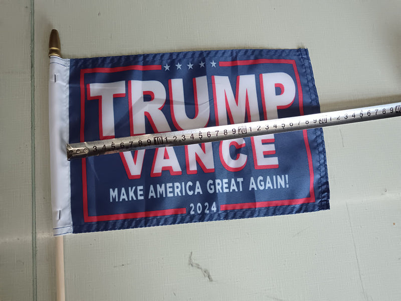 Trump Vance Wooden Stick Flags 8"x12" on 20" Wood Staffs Blue Make America Great Again Ships 8/12/2024