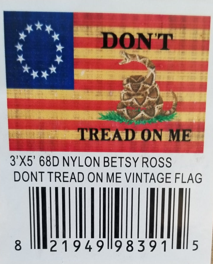 Betsy Ross Don't Tread on Me Gadsden Live Rattlesnake Vintage 3'X5' Flag ROUGH TEX® 68D