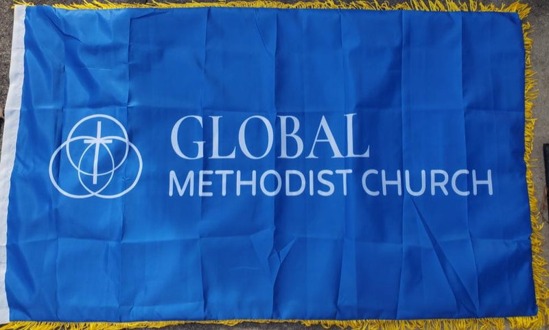 Global Methodist Church Indoor Gold Fringe Banner 3'X5' Flag ROUGH TEX®