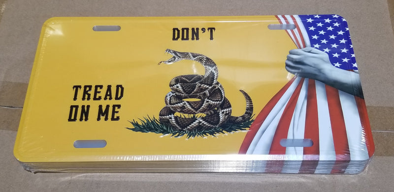 Gadsden Don't Tread On Me Reveal USA Embossed License Plate American History Auto Tag