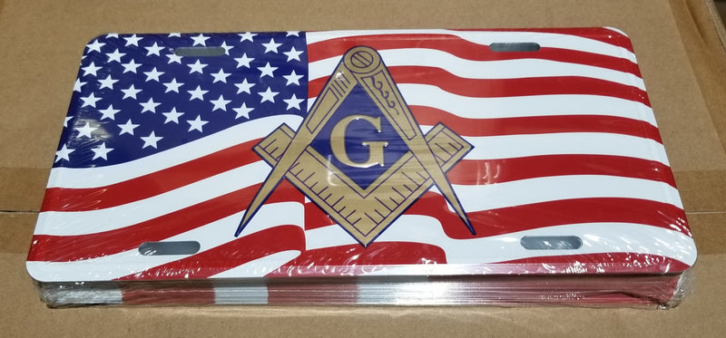 Masonic USA Embossed American Flag License Plate