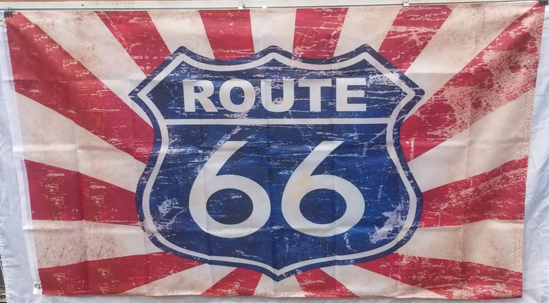 Route 66 Sunburst 3'X5' Flag ROUGH TEX® 100D