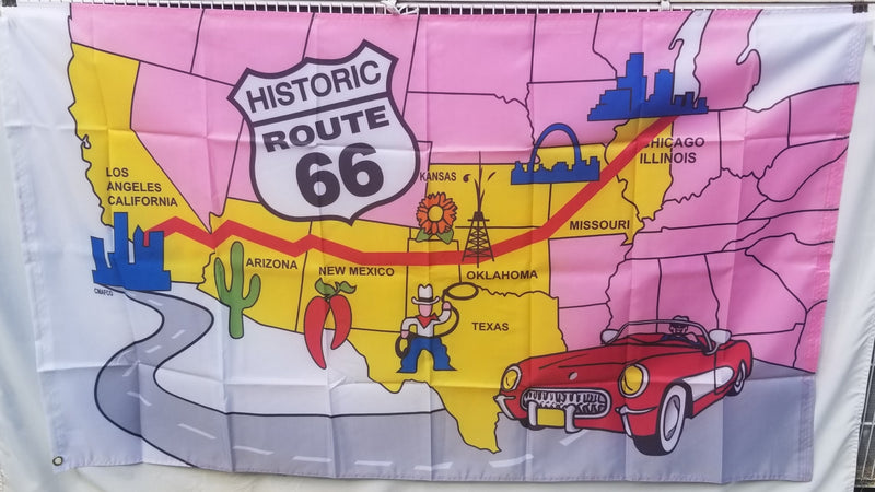 Route 66 Road Historic Rt Map 3'X5' Flag ROUGH TEX® 100D USA