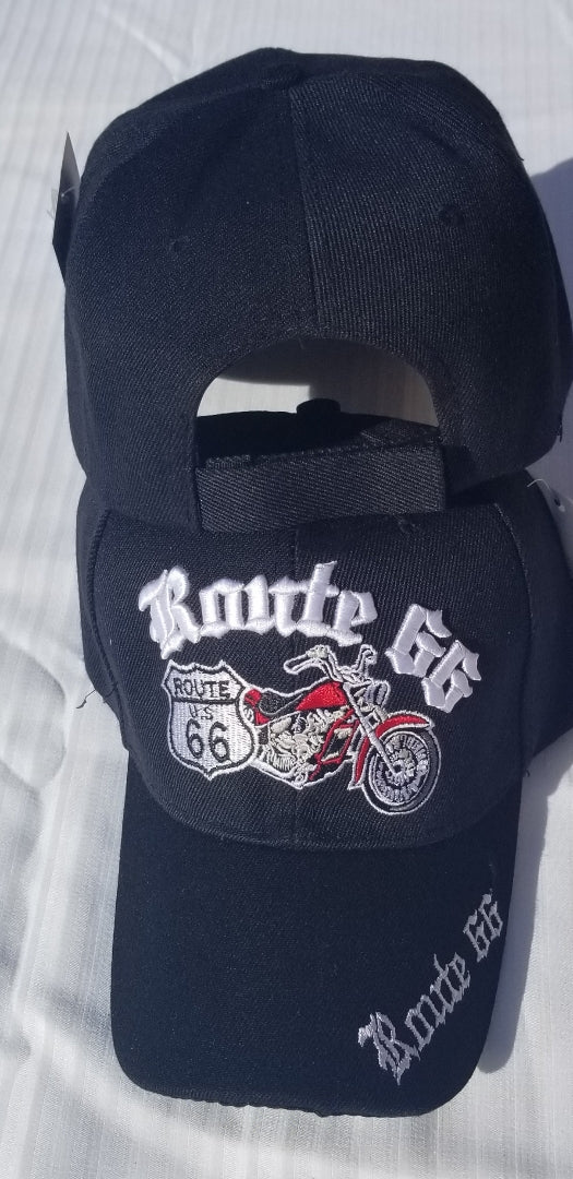 Cap - Route 66 Black Rt 66 Motorcycle Biker Caps