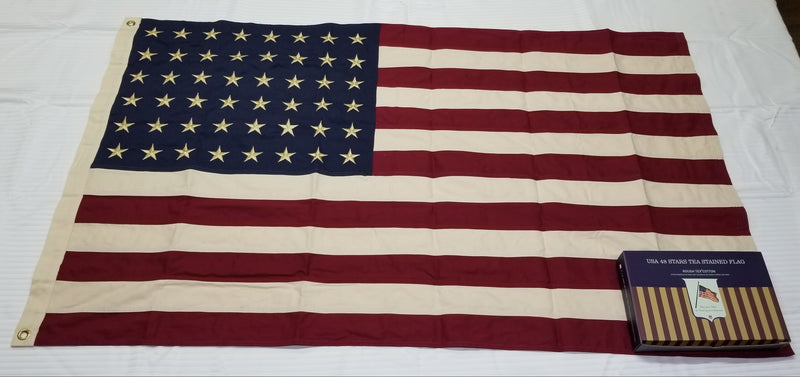 USA 48 Stars Tea Stained 3'x5' Embroidered Flag ROUGH TEX® Cotton with Colored Box