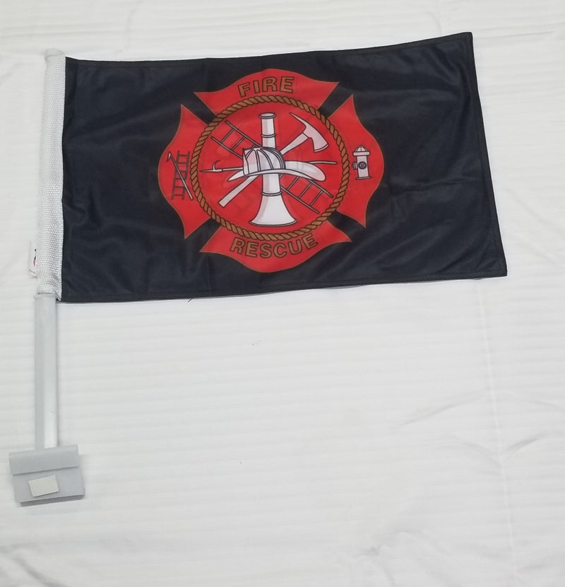 Fire Department Firefighter Rescue Car Flag Black Double Knit 12 Pack