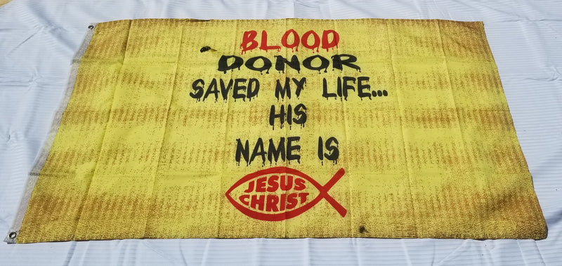 Christian Blood Donor Saved My Life Jesus Christ USA 3'x5' Grommets Premium Flag 100D Rough Tex Vintage 12 Pack