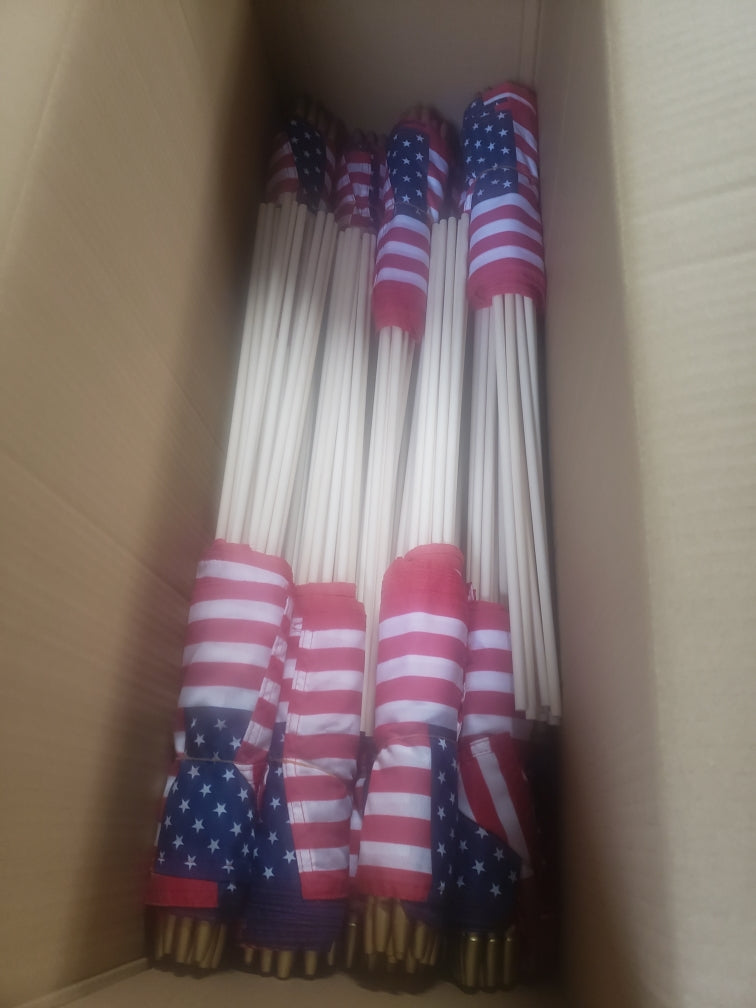 American Stick Flags 12"x 18" USA 288 U.S.A. Flags Special Deal 30" Wood Staffs